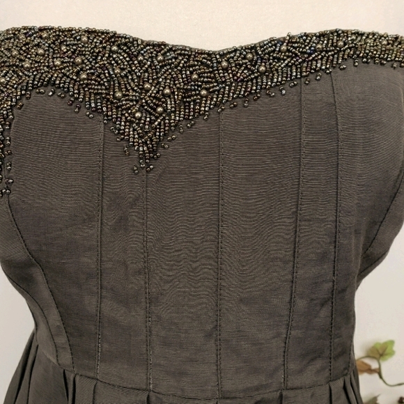 Mm Couture by Miss Me Sexy Strapless Beaded Cocktail Dress Olive Green Large VG - Picture 3 of 16